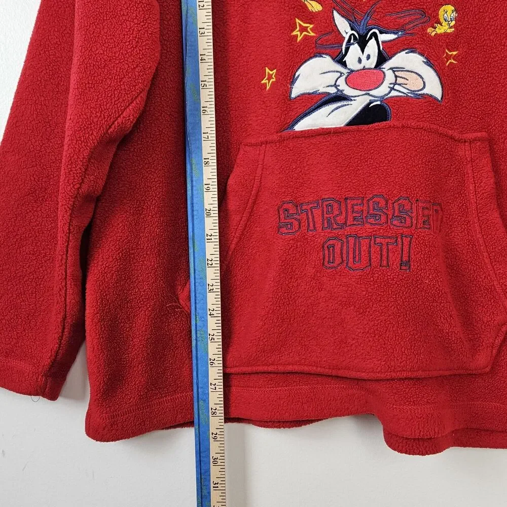 Looney Tunes Sylvester Red Hooded Fleece Sweatshirt STRESSES OUT Hoodie 1X - Picture 4 of 11